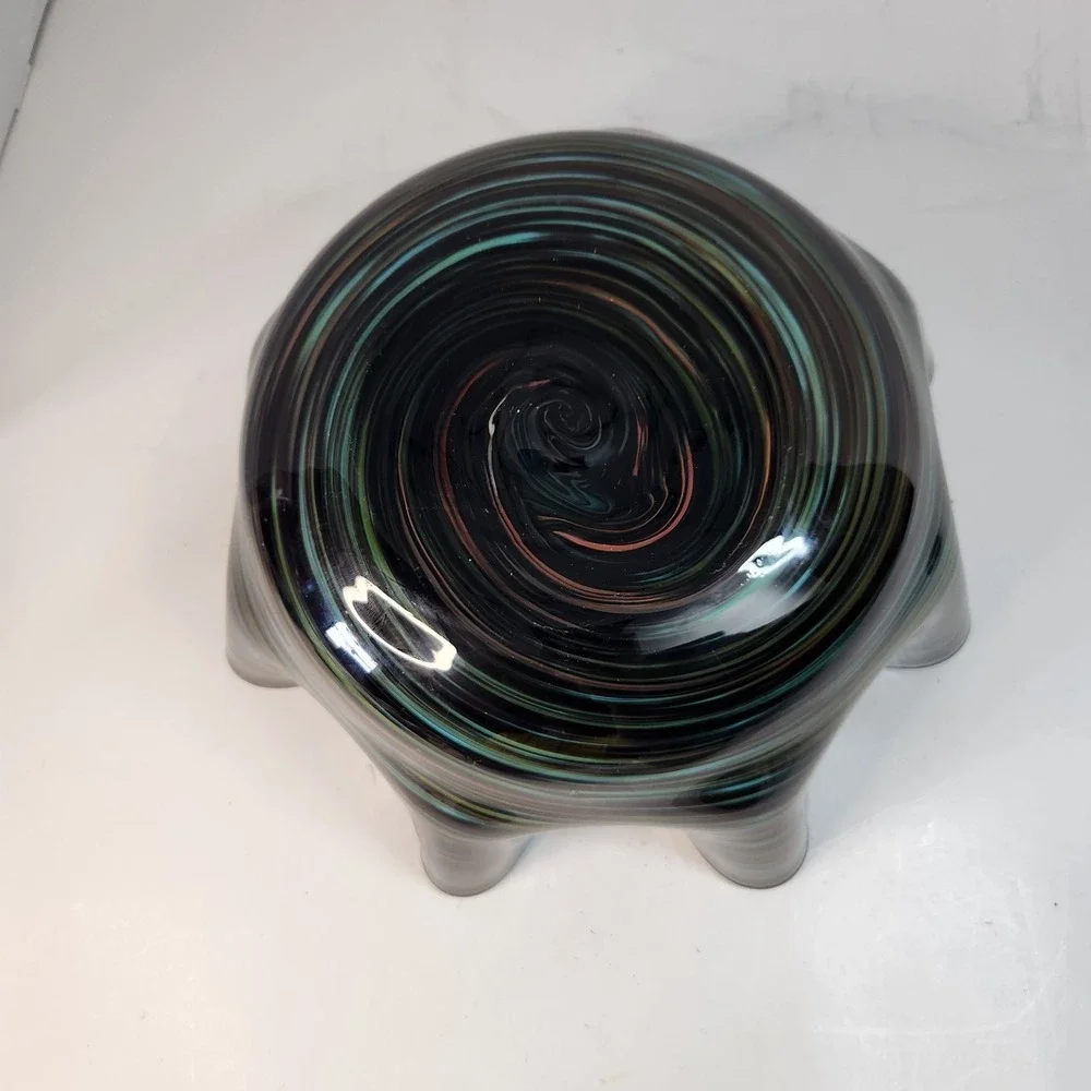 Vintage 3 Pc Murano-Style Art Glass Handkerchief Bowl Set Blue-Green Swirl Read